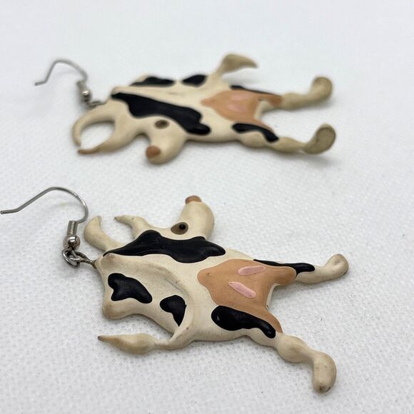 Vintage Abstract Avant Garde Cow Earrings Foam Impressionist Style Pierced Drop - Picture 3 of 7
